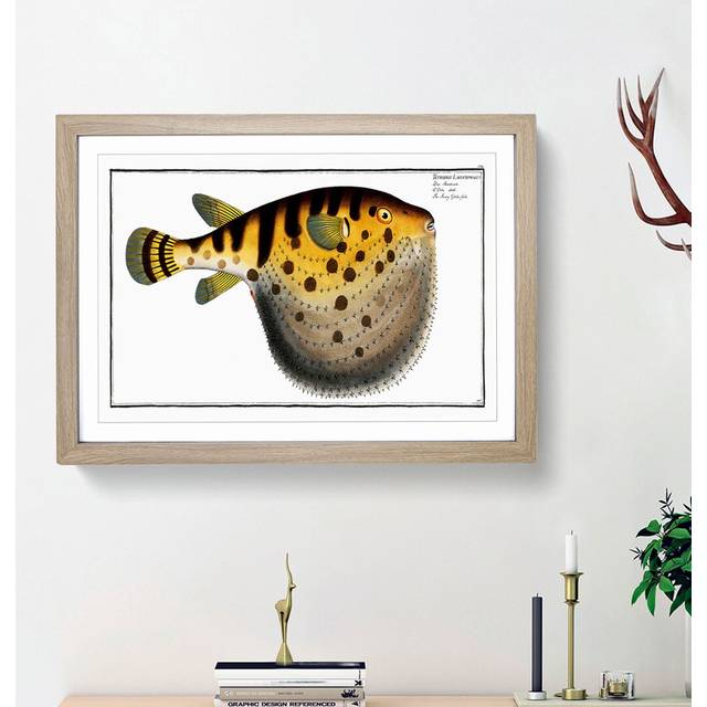 Pufferfish by M.E. Bloch - Picture Frame Painting Print - Oak Framed (27cm H x 36cm W x 2cm D)