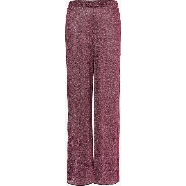 Oseree Womens Aubergine Lumiere Metallic-weave Wide-leg High-rise Woven Trousers M - AUBERGINE