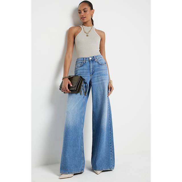River Island Womens Blue Mid Rise Elastic Back Palazzo Jeans - 6L