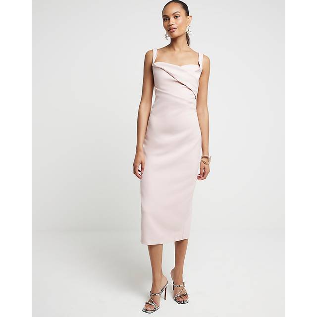 River Island Womens Pink Ruched Open Back Bodycon Midi Dress - 18