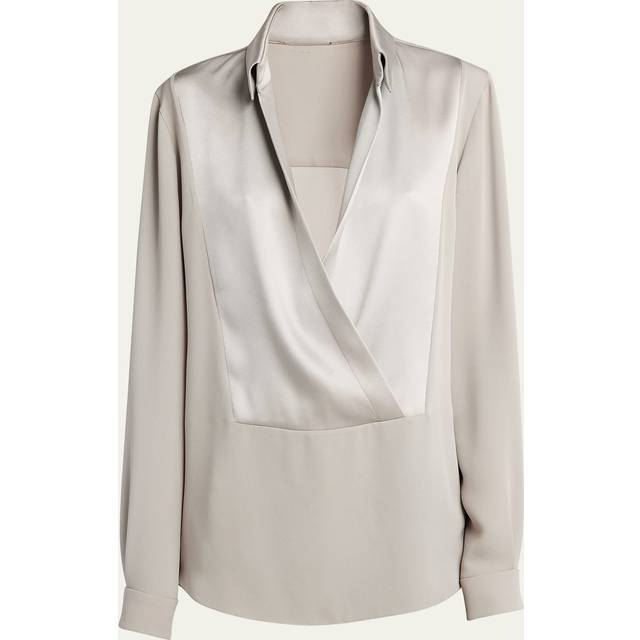 Silk Georgette Wrap Blouse - SILVER - 42 IT (6 US)