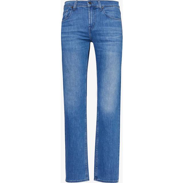 7 for All Mankind Mens Mid Blue Slimmy Luxe Straight-leg Mid-rise Stretch Denim-blend Jeans 38 - MID BLUE