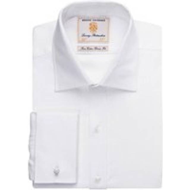 (18.5in, White) Brook Taverner Mens Andora Herringbone Long-Sleeved Formal Shirt