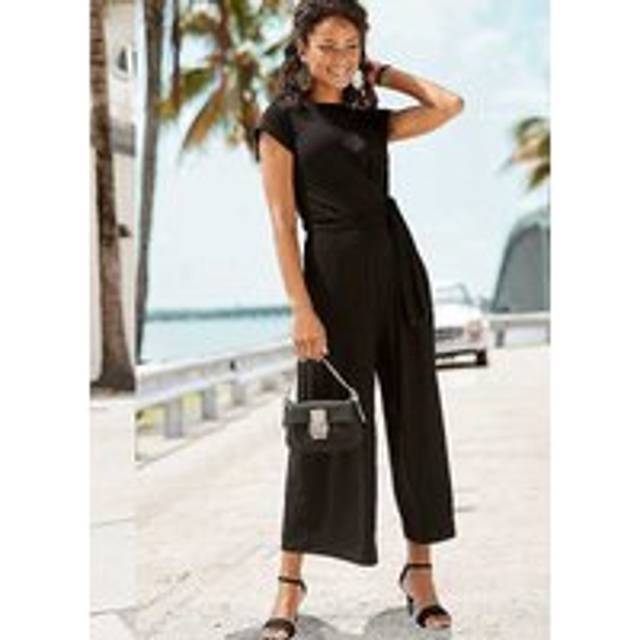LASCANA Short Sleeve Culotte Jumpsuit - Black