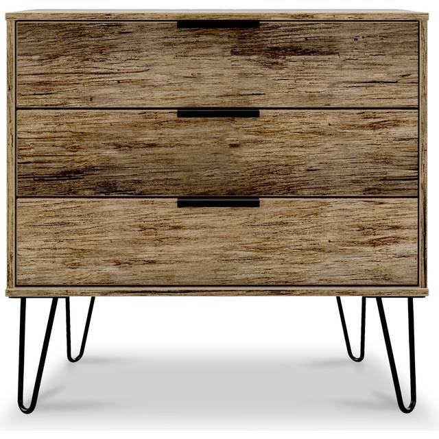 Moreno Rustic Oak 3 Drawer Chest with Black Hairpin Legs | Roseland