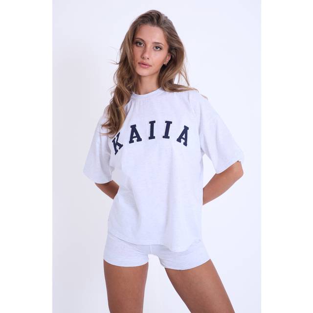 Kaiia Oversized T-shirt Grey Marl & Navy - grey_marl