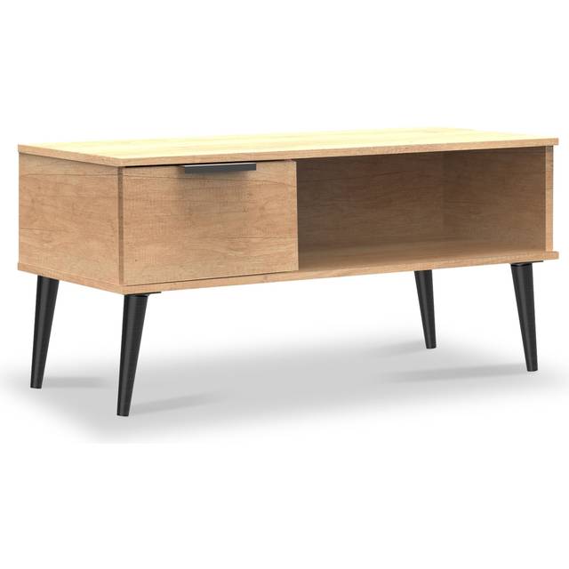 Asher Light Oak 1 Drawer Coffee Table with Black Legs | Roseland