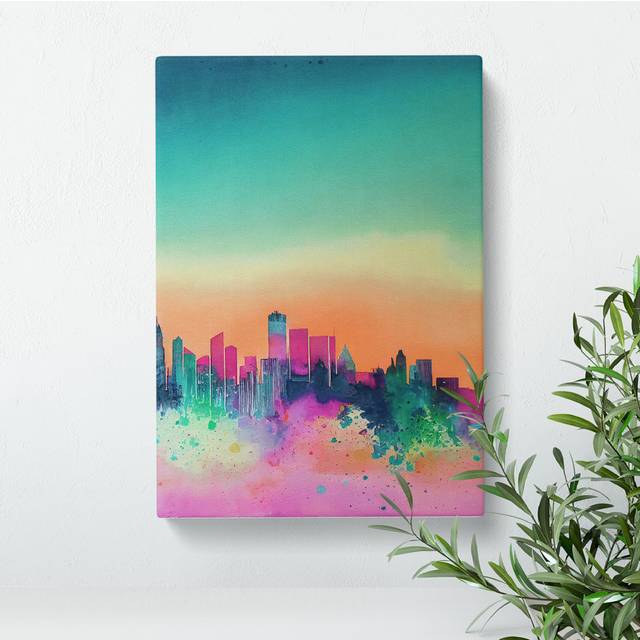 Paint Drip City Skyline No.2 Abstract - Wrapped Canvas Painting - Pink;Orange;Light Blue (60cm H x 40cm W x 3cm D)