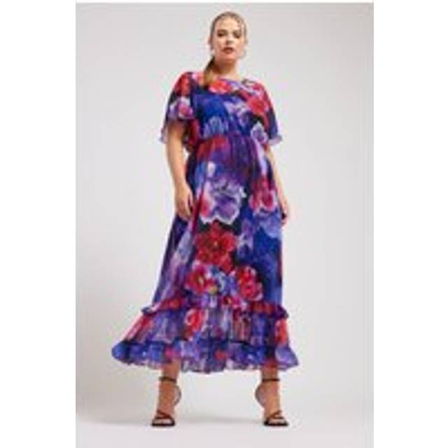 Yours London Curve Purple Floral Print Maxi Smock Dress, Women's Curve & Plus Size, Yours London - 22