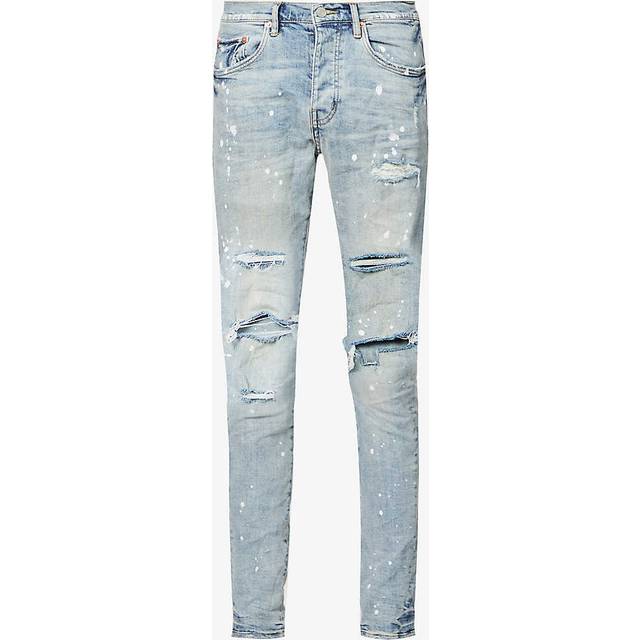 Purple Brand Mens Light Indigo Denim Paint Distressed Slim-fit Stretch-denim Jeans 36 - LIGHT INDIGO
