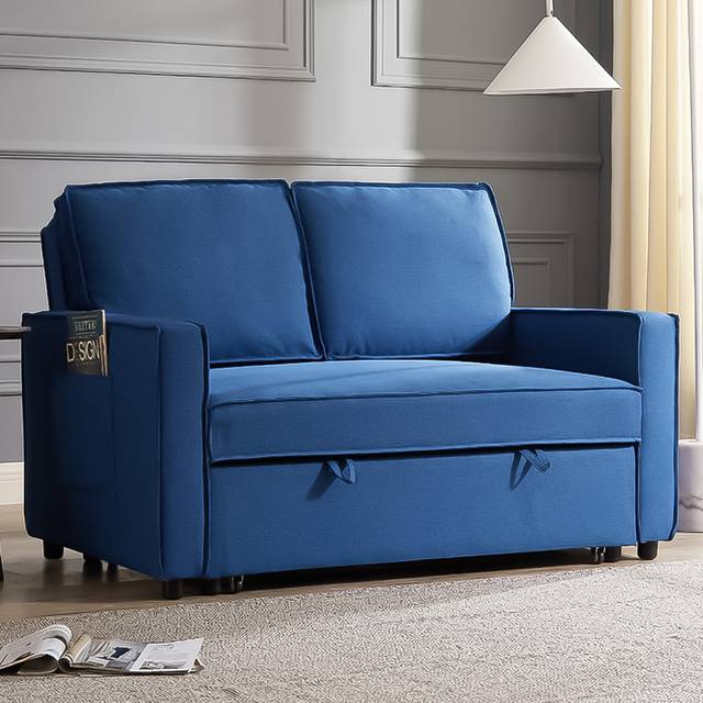 Home Detail Hugo Small Double Sleeper Blue Pull Out Sofa Bed