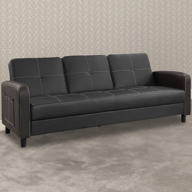 Home Detail Tampa Double Sleeper Black Faux Leather Sofa Bed