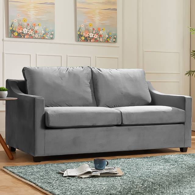 Home Detail Cooper Small Double Sleeper Grey Velvet Pull Out Sofa Bed