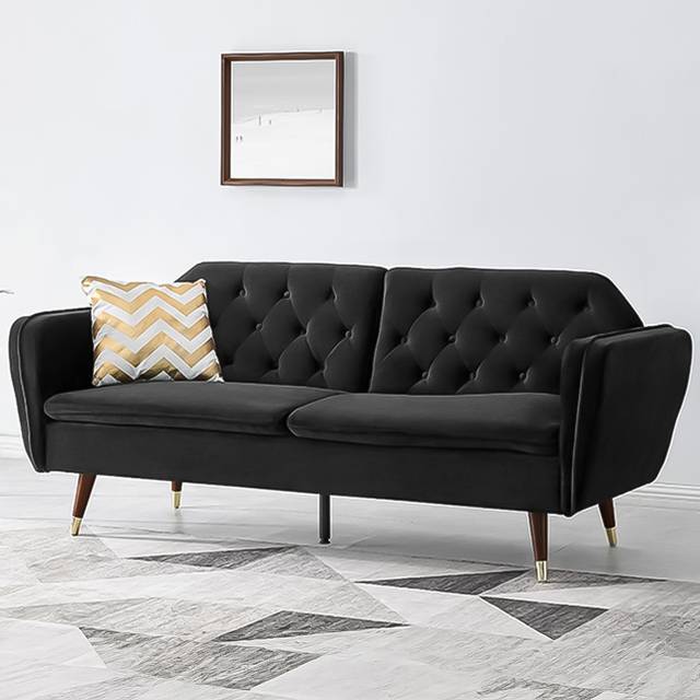 Home Detail Whitby 2 Seater Black Velvet Sofa Bed - Double