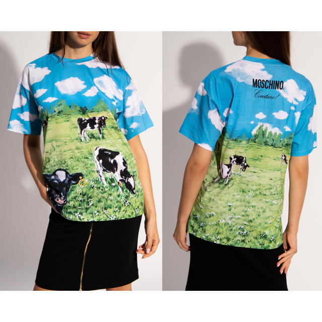 Moschino Couture Oversize T-shirt Farm Print Countryside Cow Graphic Tee 2xs