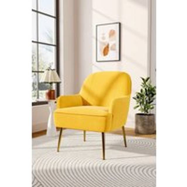 Yellow Contemporary Upholstered Comfy Armchair with Gold-Plated Feet - One Size