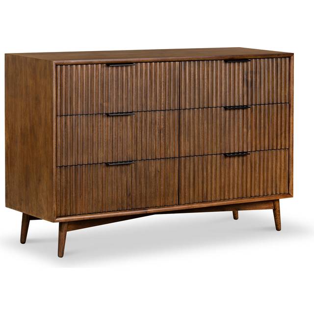 Oskar Walnut Stain Grooved 6 Drawer Chest | Roseland
