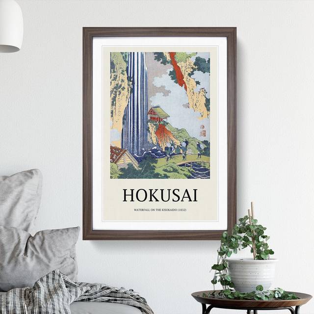 The Waterfall in Ono on the Kisokai Road by Katsushika Hokusai - Picture Frame Painting - Walnut Framed (48cm H x 36cm W x 2cm D)