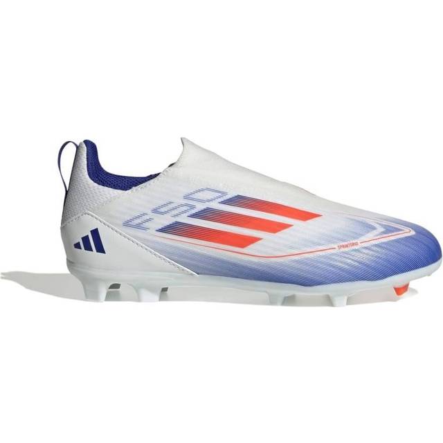 Adidas Junior F50 League Laceless FG/MG - Cloud White/Solar Red/Lucid Blue