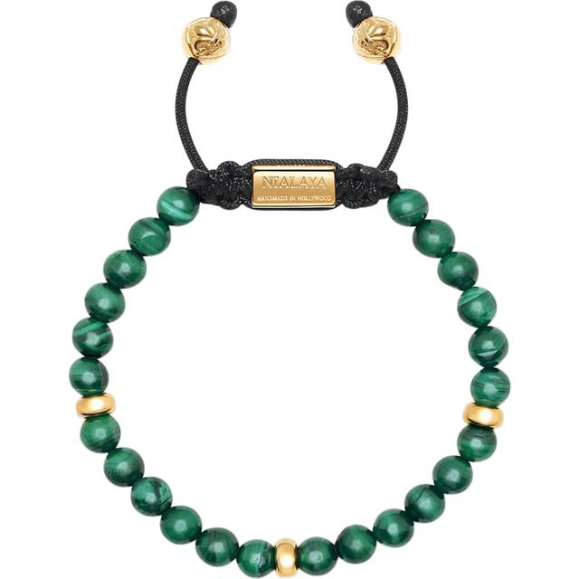 Nialaya Men's Beaded Bracelet With Malachite and Gold Plating Herr Armband Stl. L - Från Magasin - Green (L)