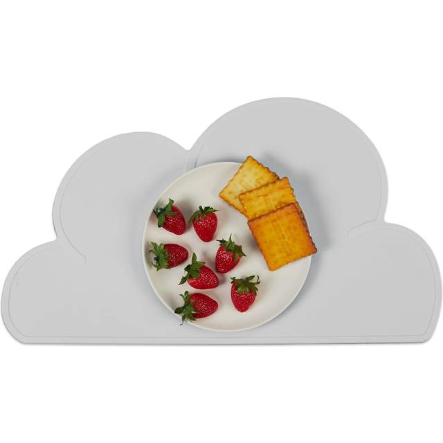 Children's Placemat, Cloud-shaped, Non-slip, Washable, Silicone Table Mat Baby, WxD: 47 x 26.5 cm, Light Grey - Relaxdays