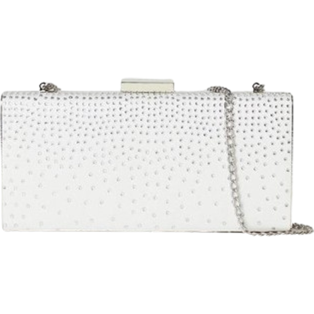 Hotfix Diamante Satin Bridal Clutch - White - One Size