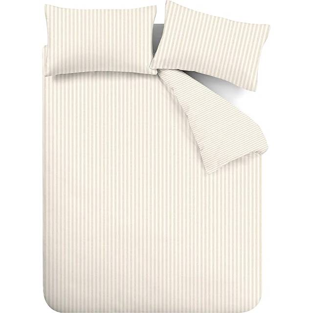 Brushed Cotton Stripe Duvet Cover Set - Natural (Kingsize + 2 Standard Pillowcases)
