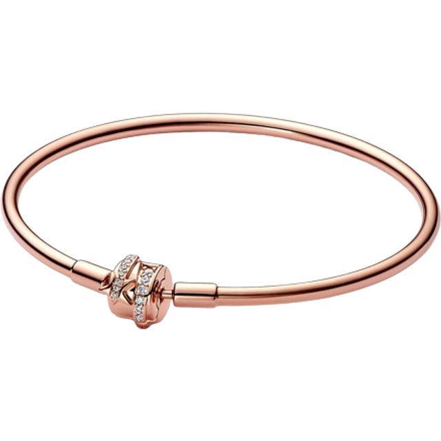 Pandora Limited Edition Pandora Moments Sparkling Shooting Star Clasp Bangle - 14k rose gold plating / Cubic zirconia - Sz. 17 cm - Clear