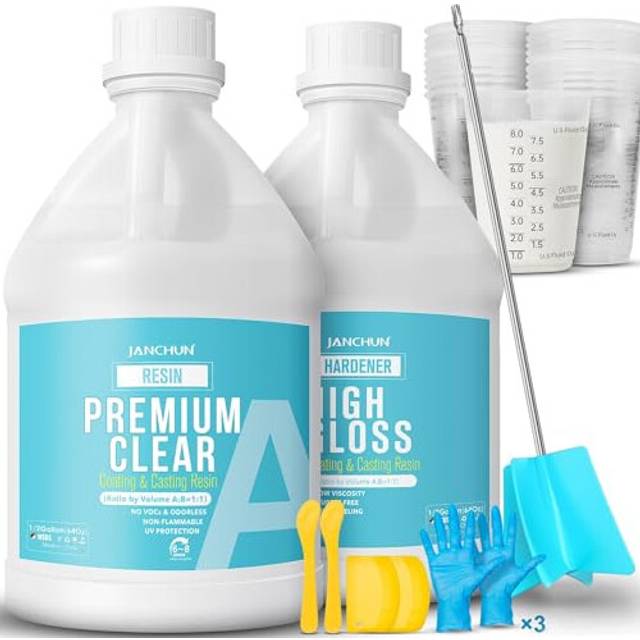 1 Gallon Premium Clear Epoxy Resin,High Gloss Casting and Coating Kit for River Table Tops, Art Resin,Jewelry Making, DIY,Tumblers, Molds, Art