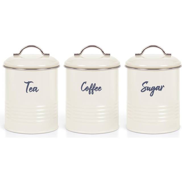 EHC Set of 3 Airtight Tea Sugar And Coffee Storage Canister Jars, Cream
