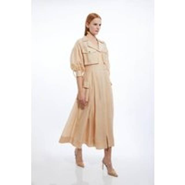 Organdie Slub Utility Pocket Detail Woven Shirt Dress - Pink