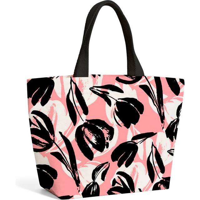 Nature Flat Spring Flower Motif In Pink And Black Color Beach Shopper Tote Bag - Pink