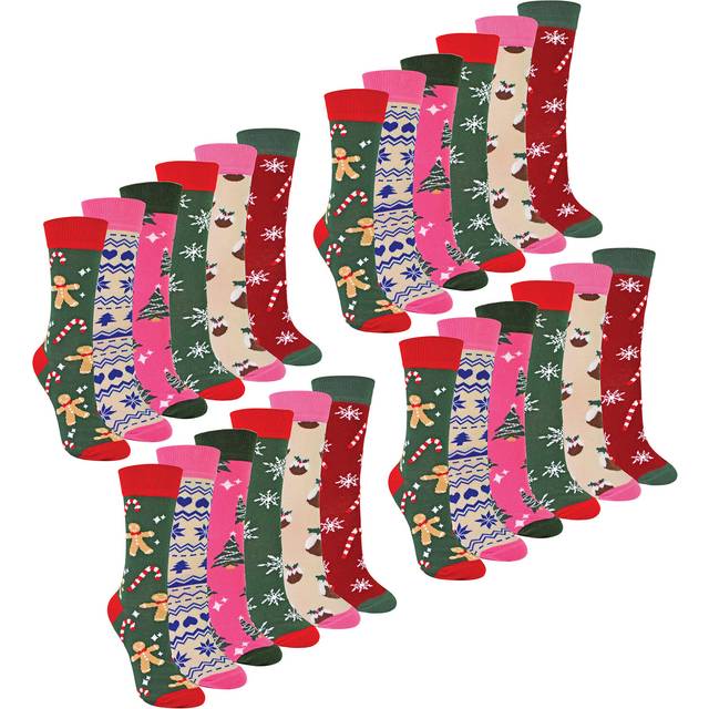 Ladies Novelty Festive Christmas Socks (Multipack Options) - Black