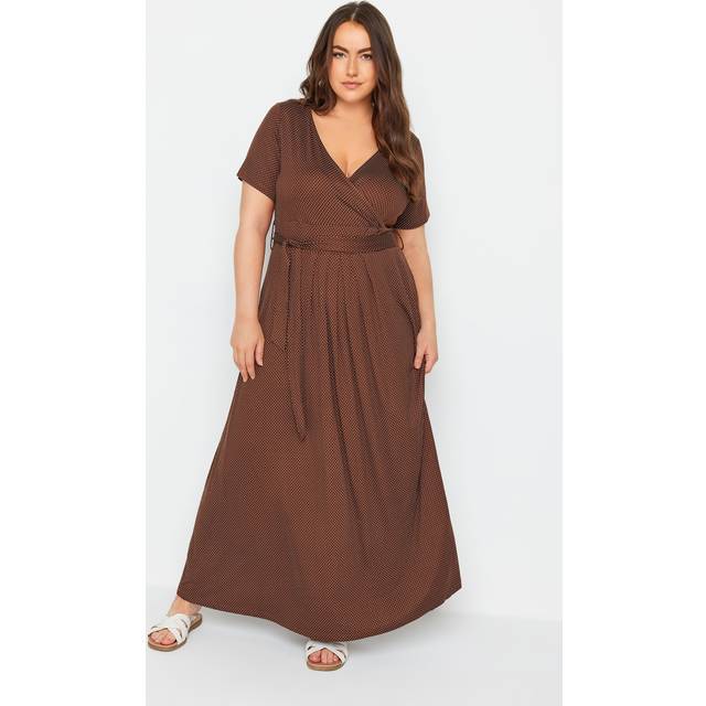 Yours Curve Brown Dot Print Maxi Wrap Dress, Women's Curve & Plus Size, Yours - 22-24