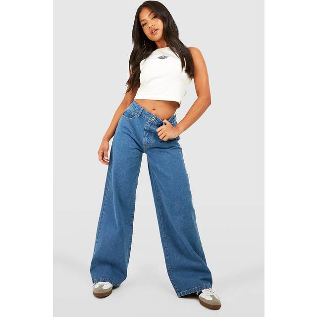 Womens Petite Basics Wide Leg Jean - Mid Blue - 16