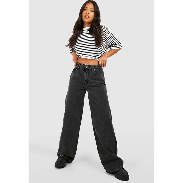 Womens Petite 28 Inch Basics High Waisted Super Wide Leg Jeans - Black - 10, Black