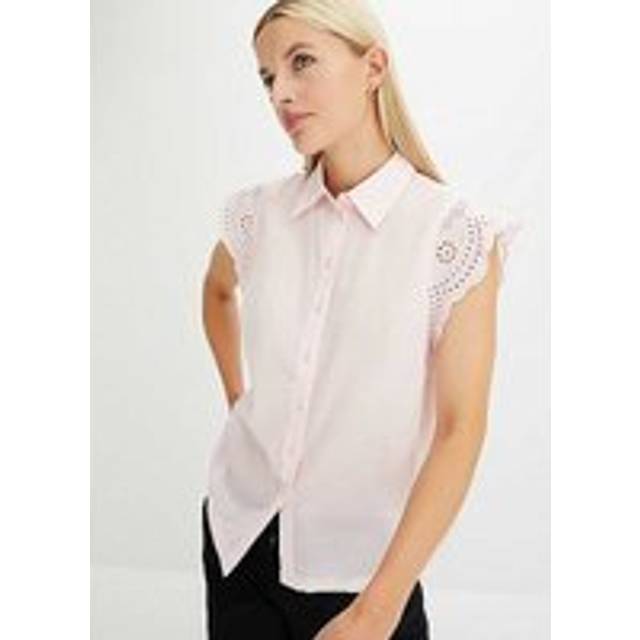bonprix Broderie Trim Blouse - Pale Pink
