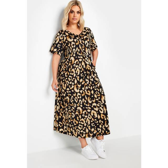 Yours Curve Black Leopard Print Pleated Maxi Dress, Women's Curve & Plus Size, Yours - 22-24