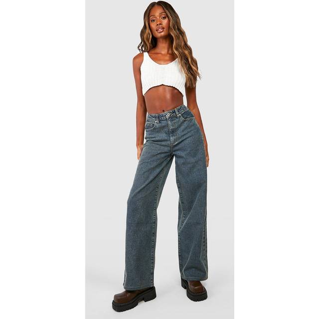 Womens Boohoo Basics High Waisted Super Wide Leg Jeans - Blue - 8, Blue