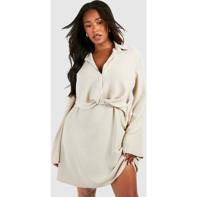 Womens Plus Hammered Twist Front Shift Dress - Beige - 28, Beige