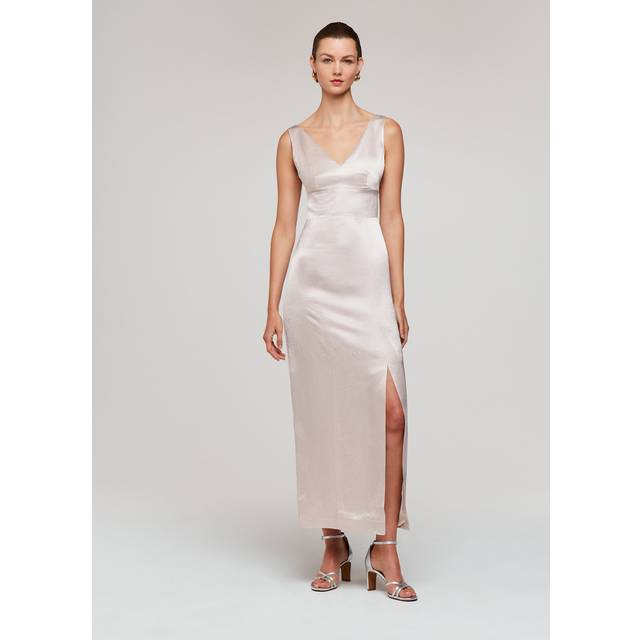 Whistles Womens Cream Charlotte Leg-split Satin Maxi Dress 6 - CREAM