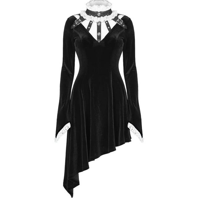 Punk rave womens gothic asymmetric velvet evening dress - black