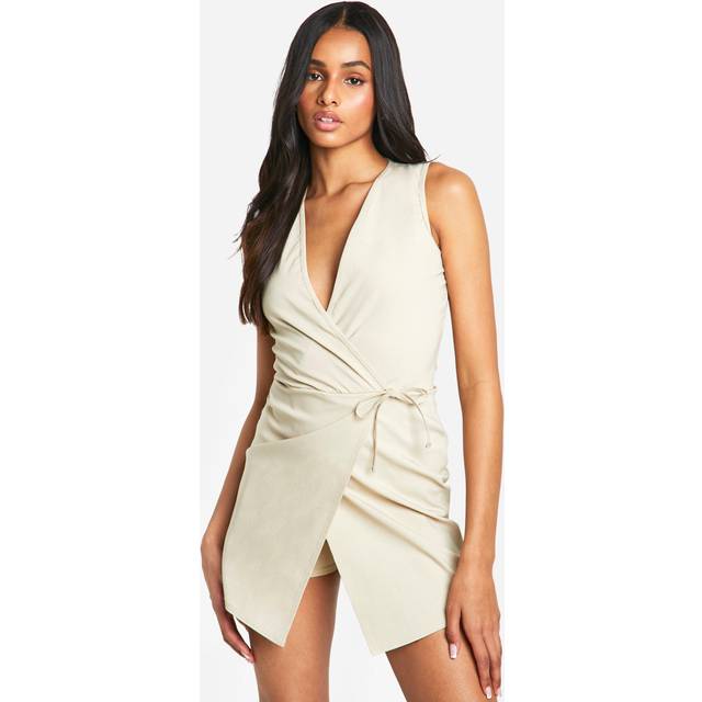 Womens Tall Bengaline Wrap Detail Playsuit - Beige - 8, Beige