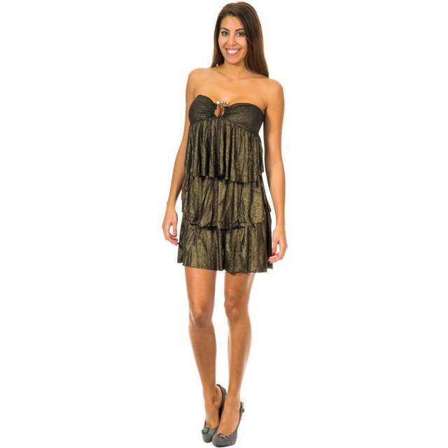 Met Womens Sleeveless dress with ruffles in elastic fabric 10DVE0601 woman - Gold Viscose - Size X-Small