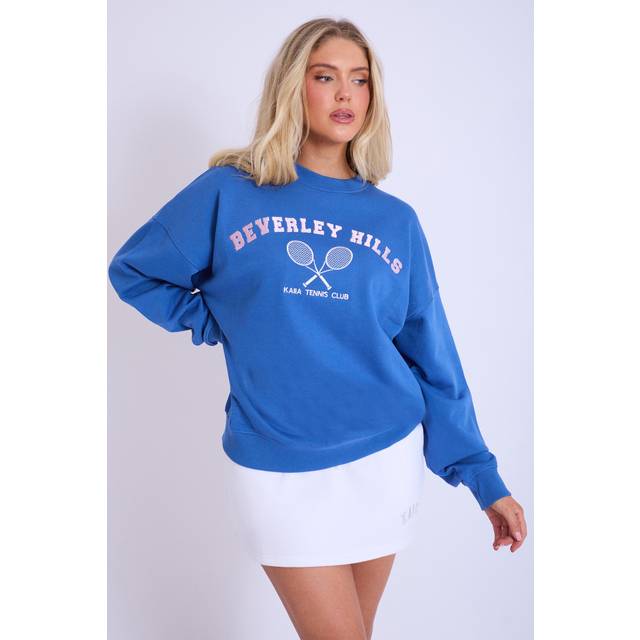 Kaiia Beverly Hills Tennis Oversized Sweatshirt Blue & Baby Pink - blue