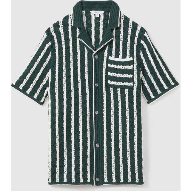 Reiss Spritz Oversized Crochet Striped Cuban Collar Shirt