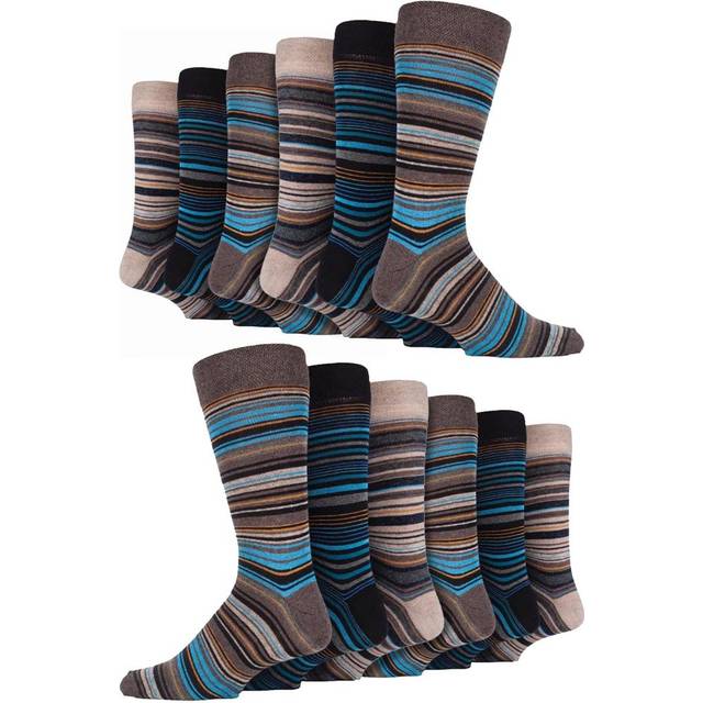 Sock Snob 12 Pair Multipack Mens Cotton Colourful Striped Dress Socks - Multicolour - UK 6-11
