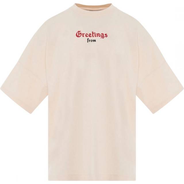 Palm Angels Mens California Logo Oversized Fit Beige T-Shirt Cotton - Size Medium