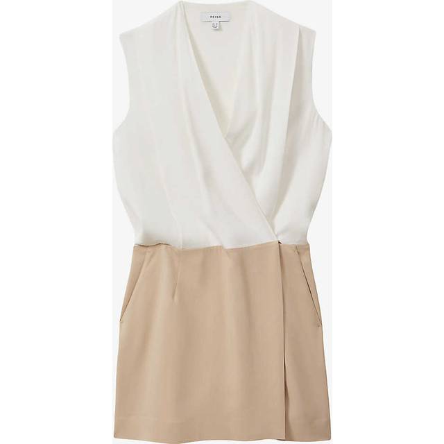 Reiss Womens Nude/ivory Vie Wrap-front Woven Mini Dress 6 - NUDE/IVORY