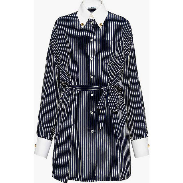 Prada, Shirts, female, Blue, 2XS, Striped Oversized Shirt for Women